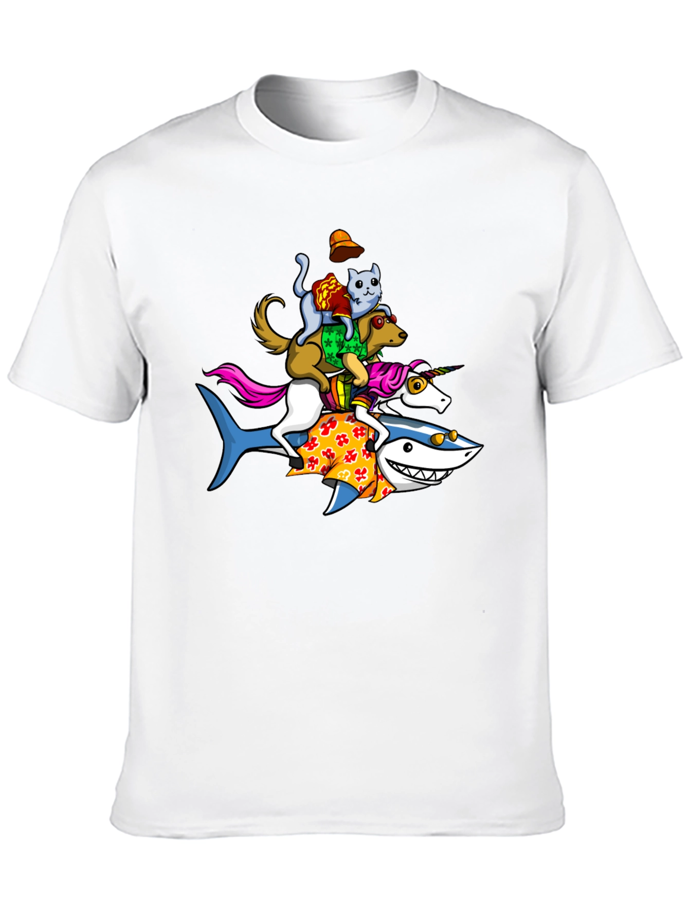 Black Animal Stack T-Shirt: Shark, Unicorn, Dog, Cat view 10