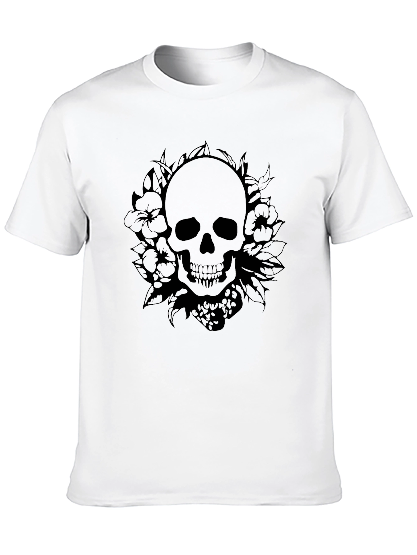 Black Skull & Floral Graphic Tee - Black Cotton Blend view 10