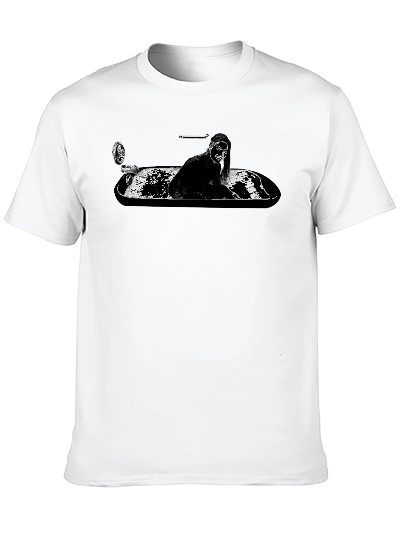 Black Monochrome T-Shirt - Woman in Tub Graphic Tee view 10
