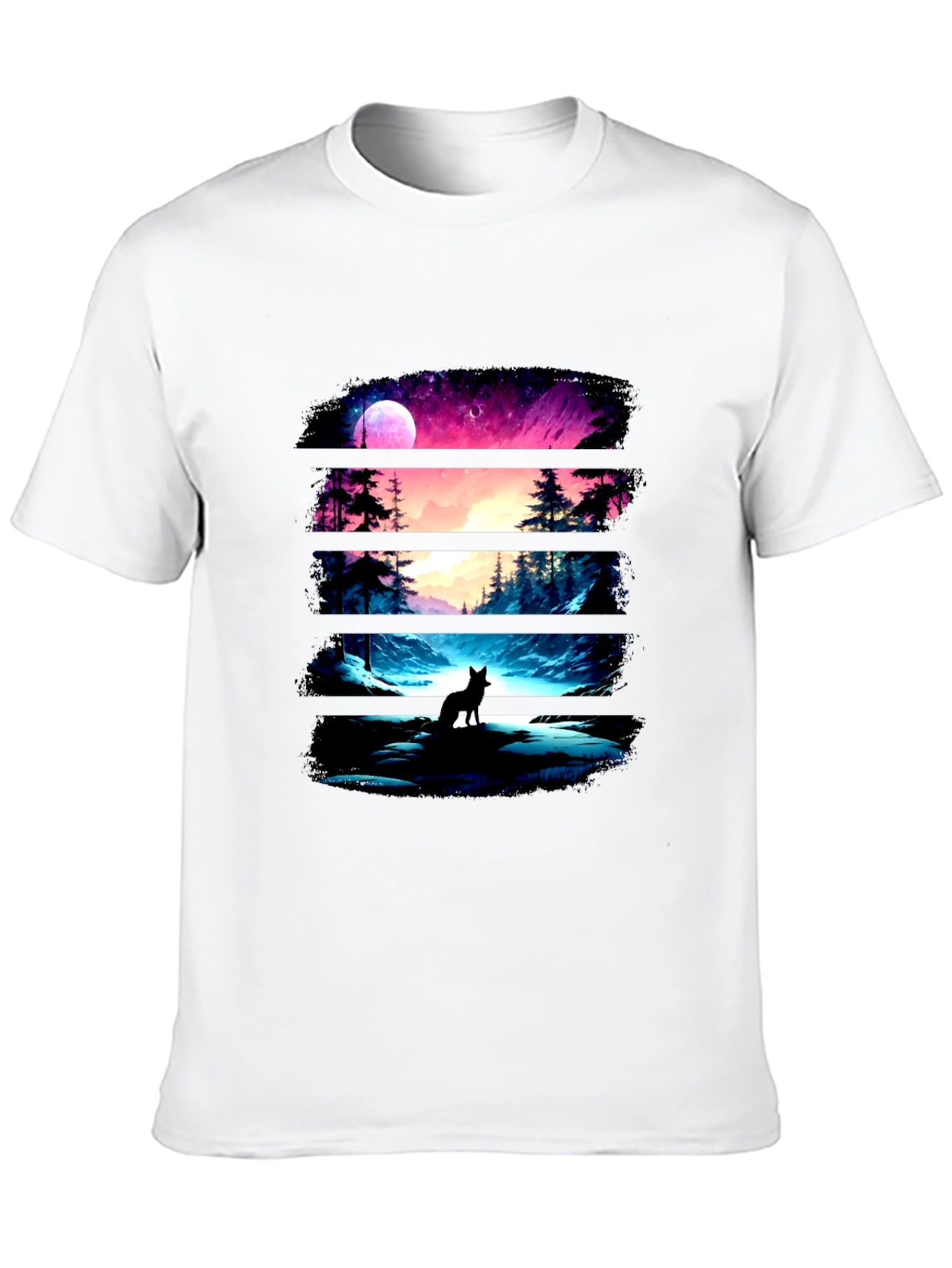 Black Wolf Landscape Black Graphic Tee view 10