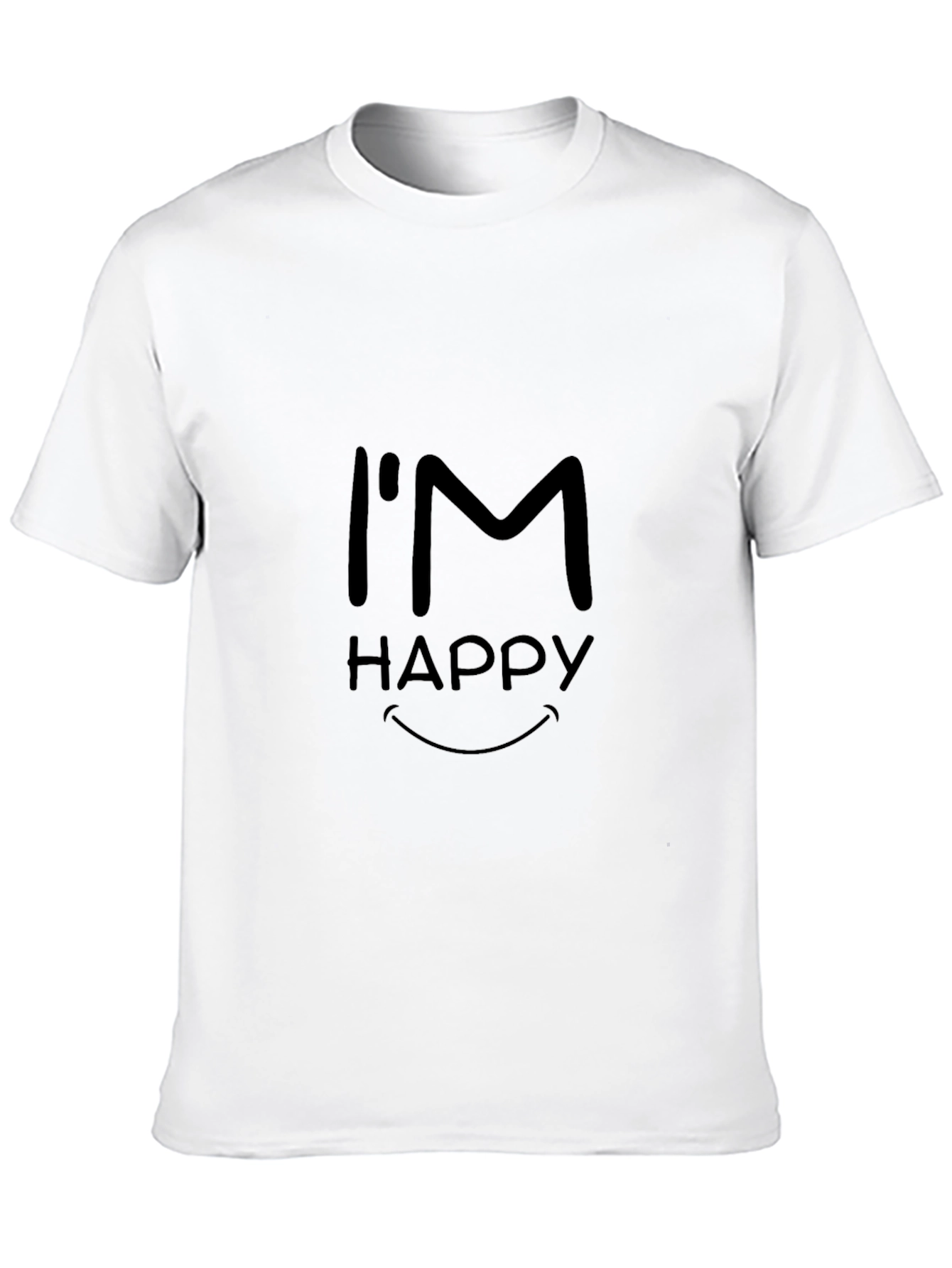 Black I'm Happy Graphic T-Shirt - Black, Short Sleeve, Casual view 10