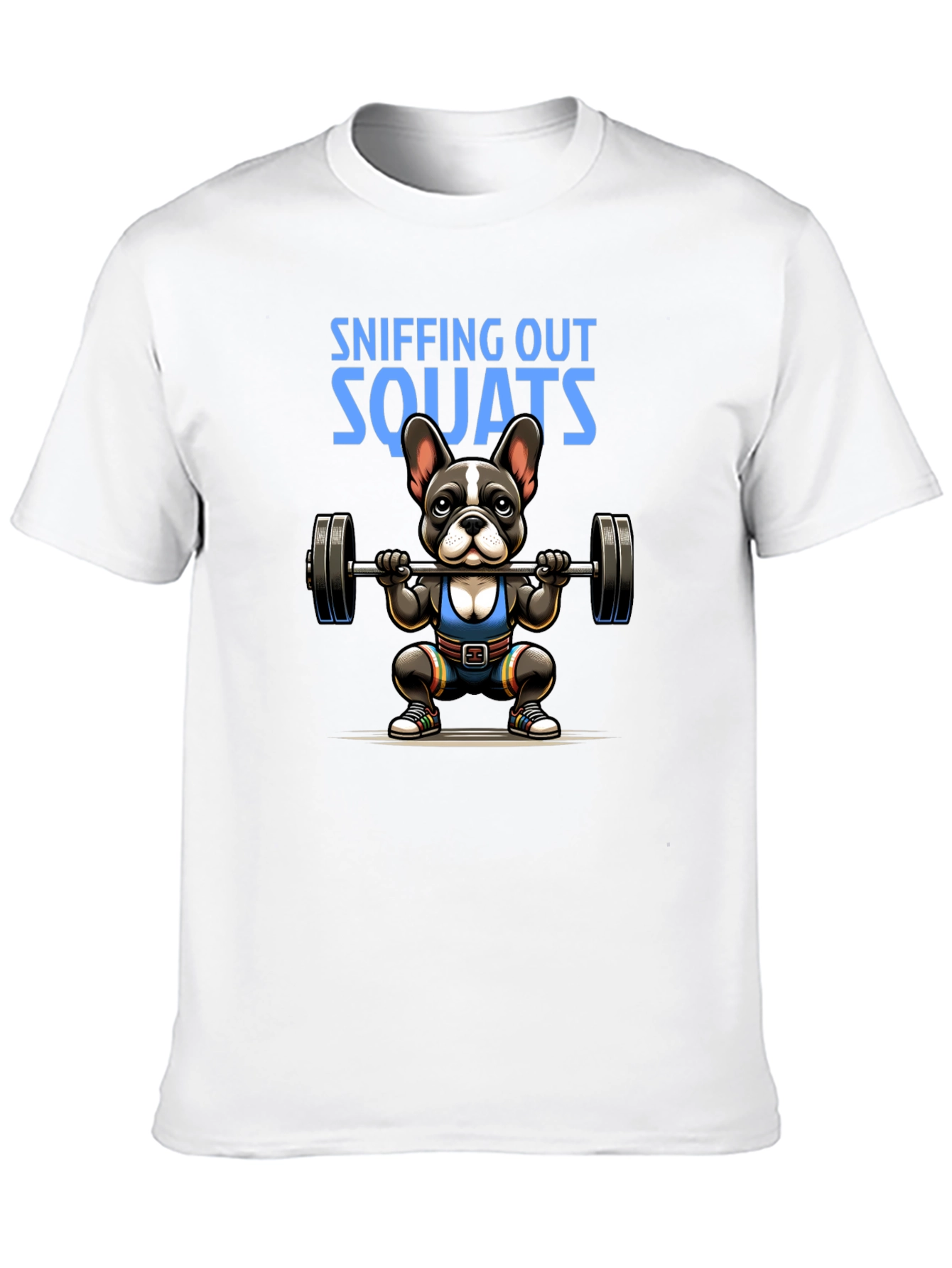 Black Sniffing Out Squats T-Shirt - Fitness Dog Design view 10