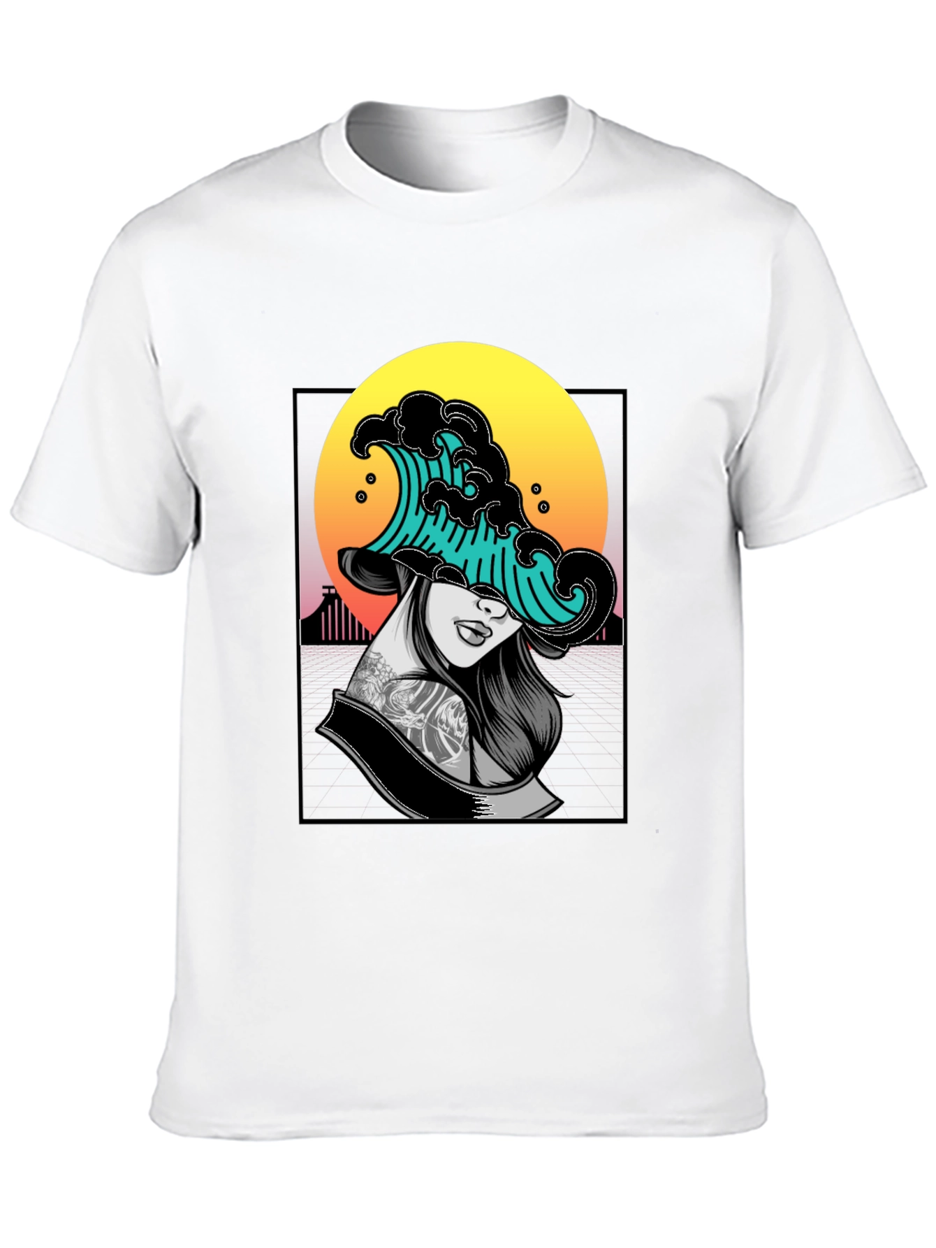 Black Wave Woman Graphic Tee - Unique Black T-Shirt view 10