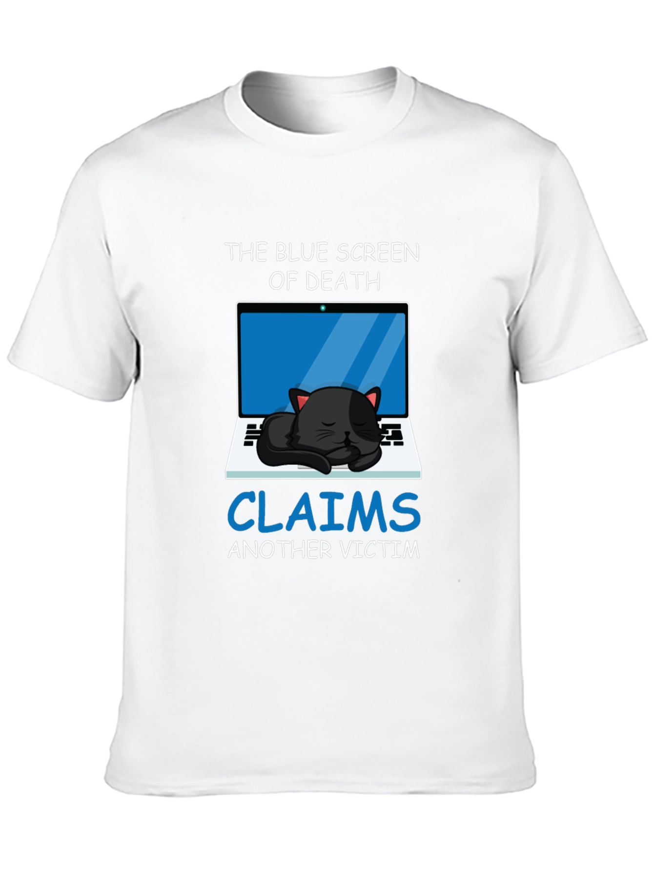Black Blue Screen Cat T-Shirt - Funny Computer Geek Tee view 10