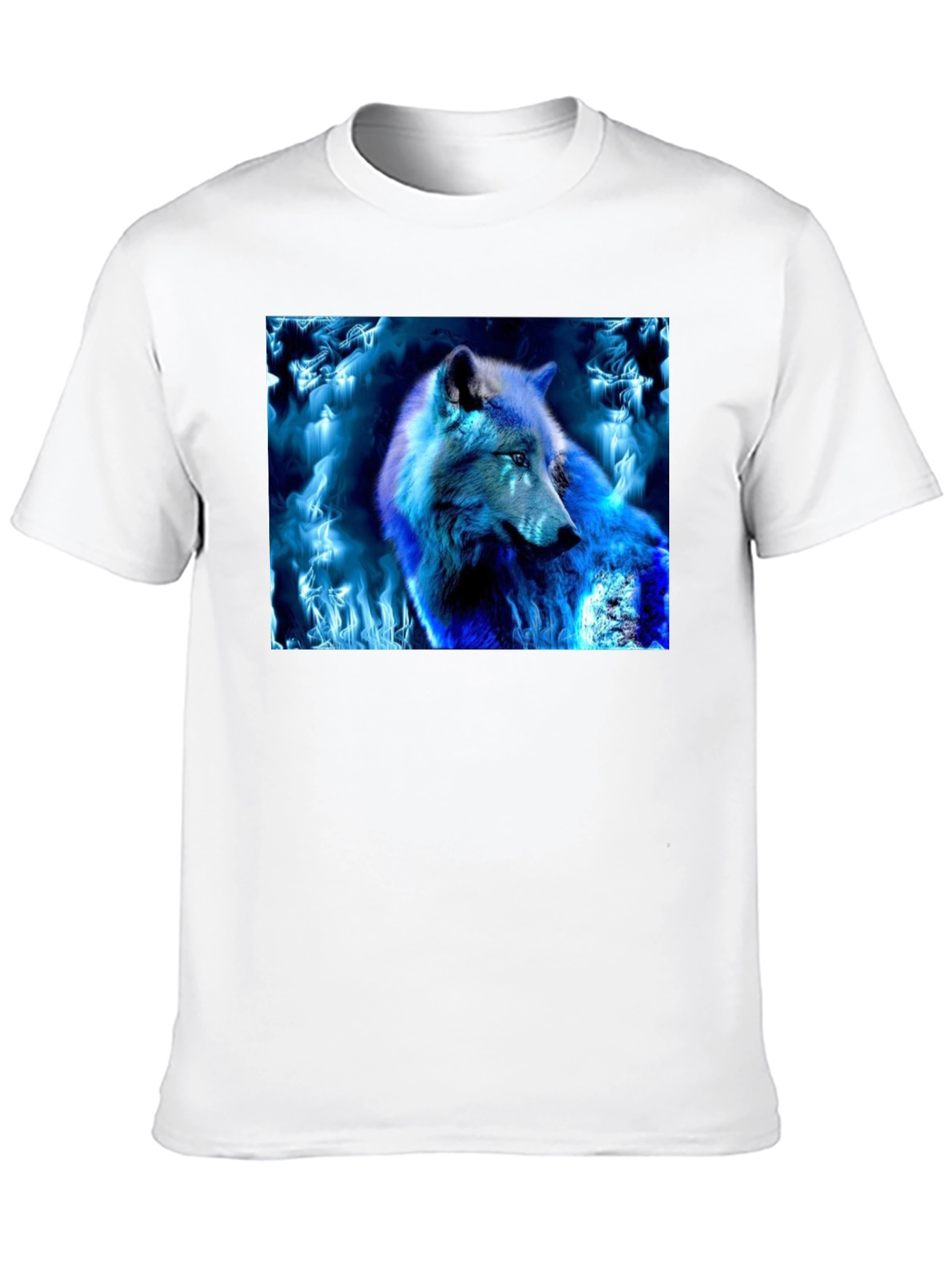 Black Blue Fire Wolf Graphic Tee - Black Cotton Blend view 10