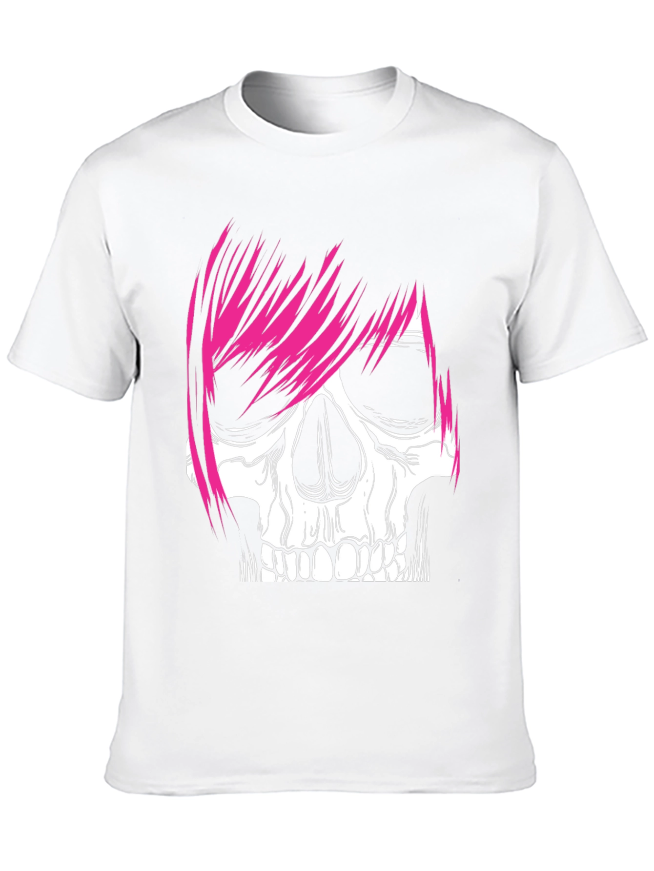 Skull with Pink Hair Graphic Tee - Men's Black T-Shirt - 10