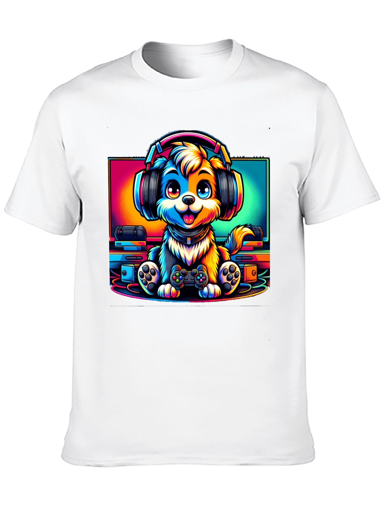 Gamer Dog Graphic T-Shirt - Black Cotton Tee - 10