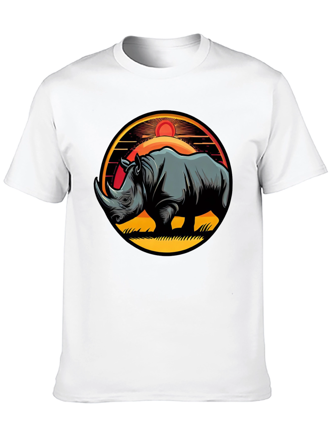Black Rhino Sunset Graphic Tee - Stylish Men's Black T-Shirt view 10