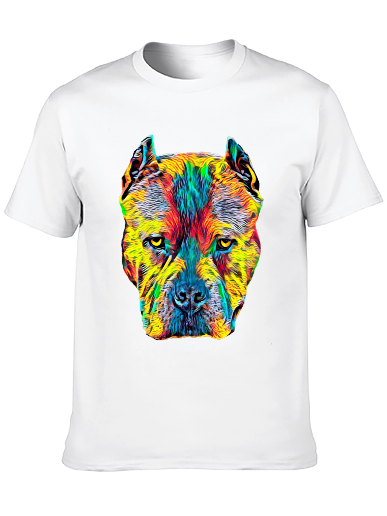 Black Colorful Pitbull Dog Graphic Print Black T-Shirt view 10