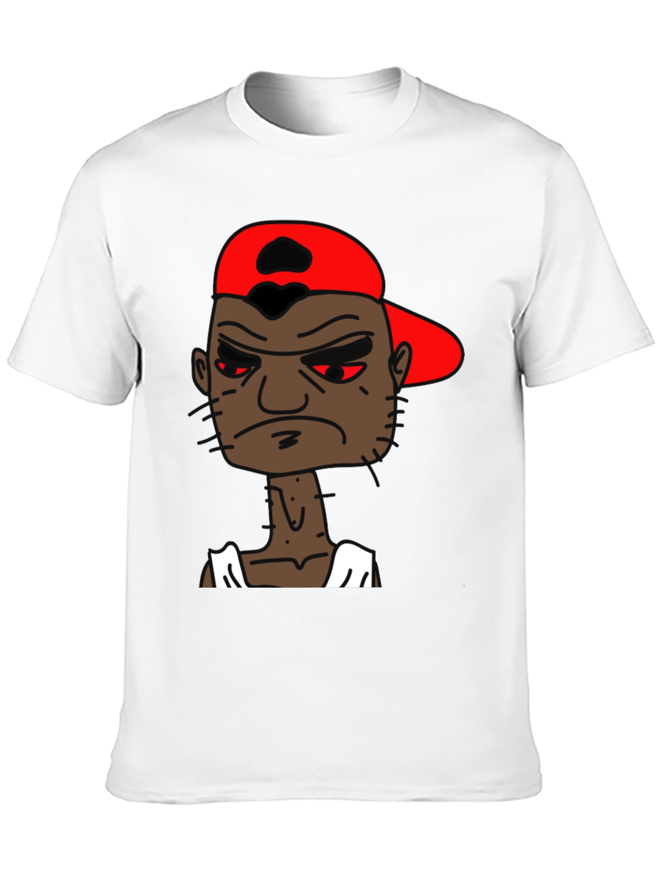 Black Cartoon Character Graphic Tee - Angry Man in Red Hat view 10