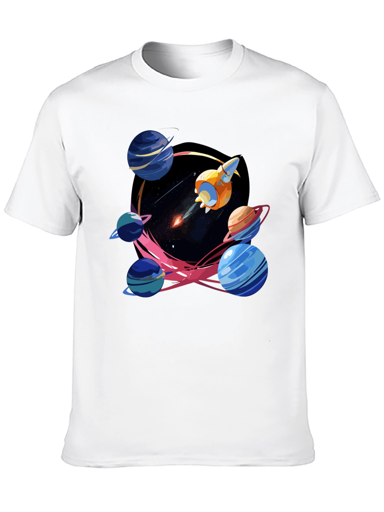 Black Space Adventure T-Shirt: Rocket and Planets view 10
