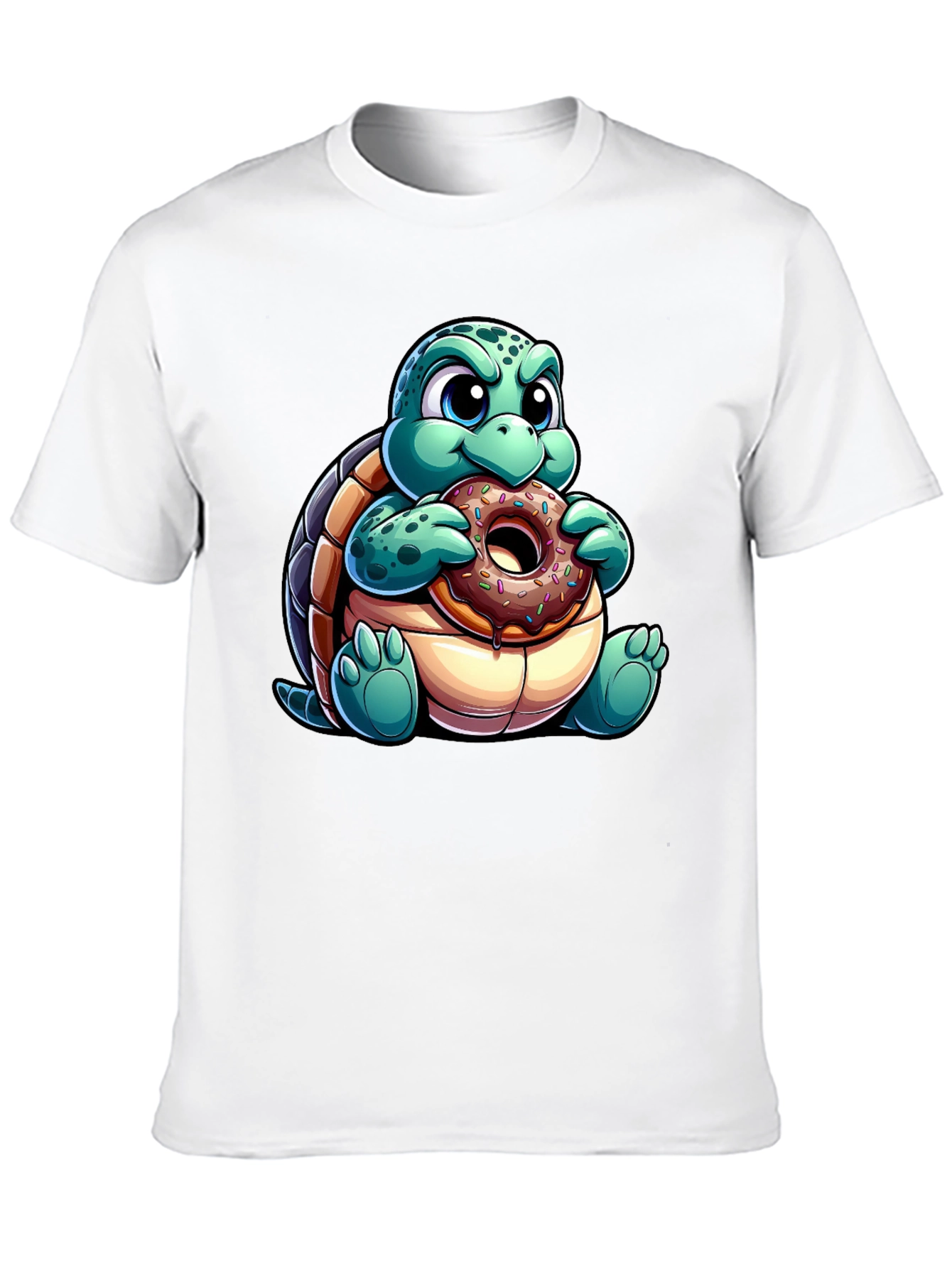 Black Turtle Eating Donut Graphic Tee - Fun Cartoon Shirt view 10