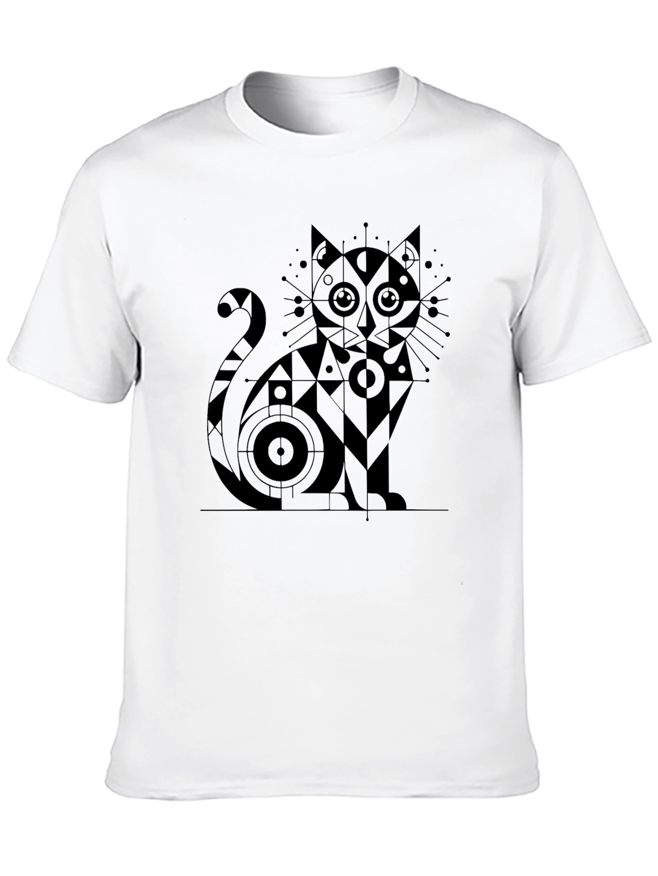 Black Abstract Geometric Cat Graphic Tee view 10