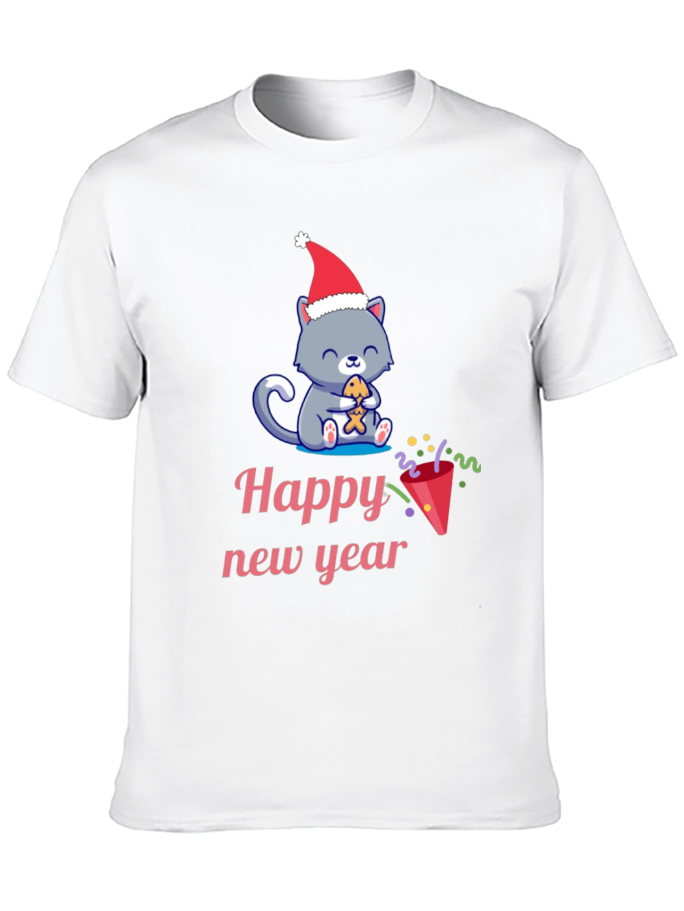 Black Festive Happy New Year Cat T-Shirt view 10