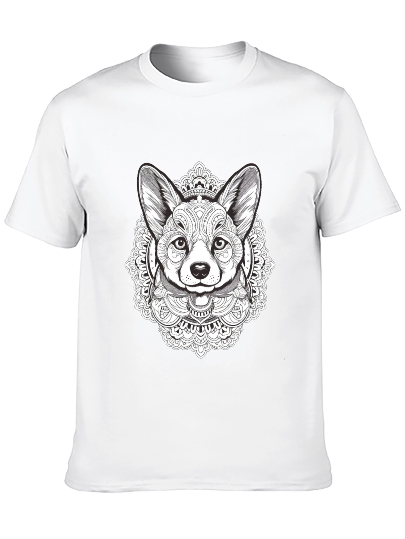 Black Corgi Mandala T-Shirt - Black Graphic Tee view 10