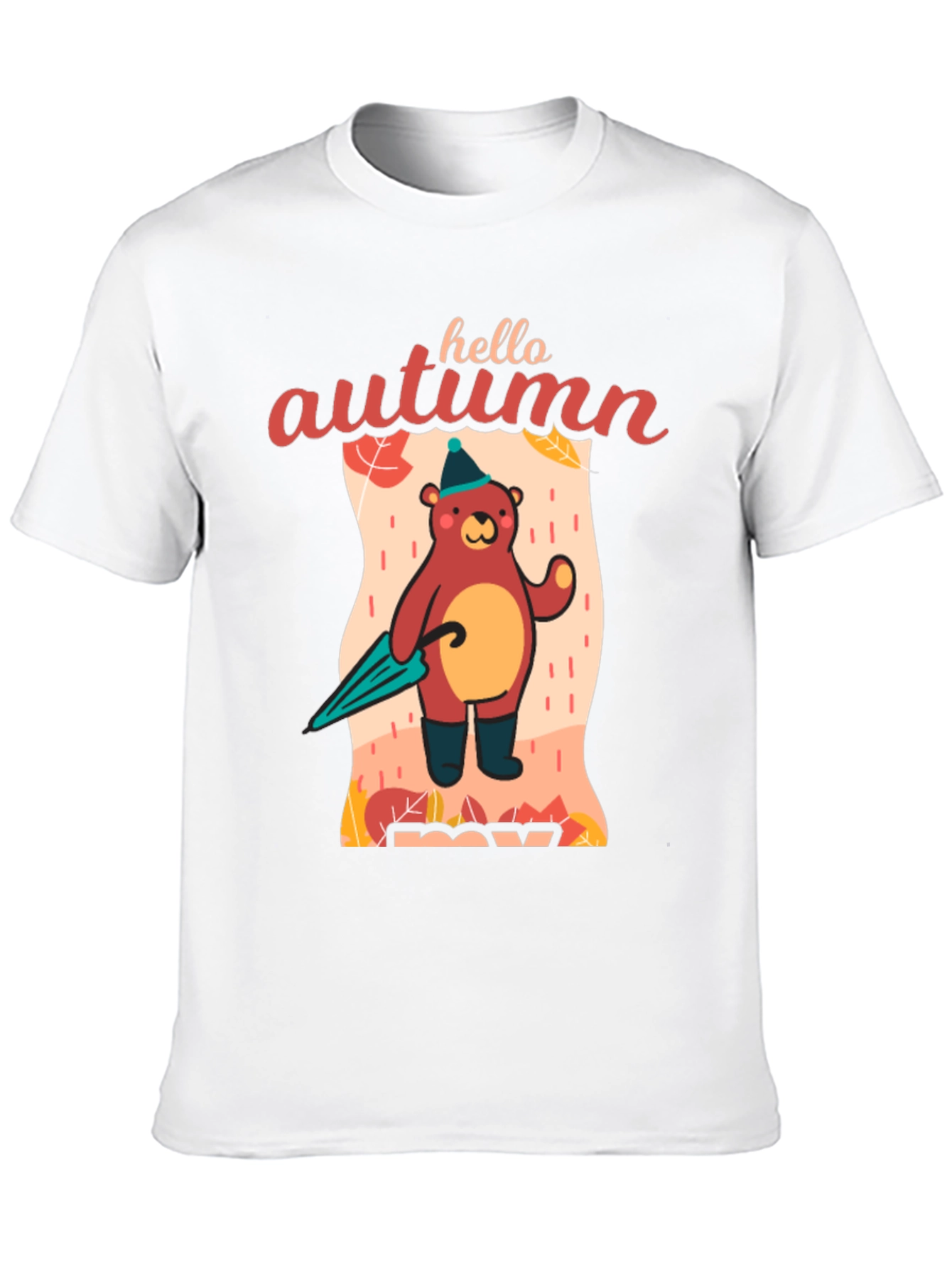 Black Hello Autumn Bear T-Shirt, Fall Season Apparel view 10