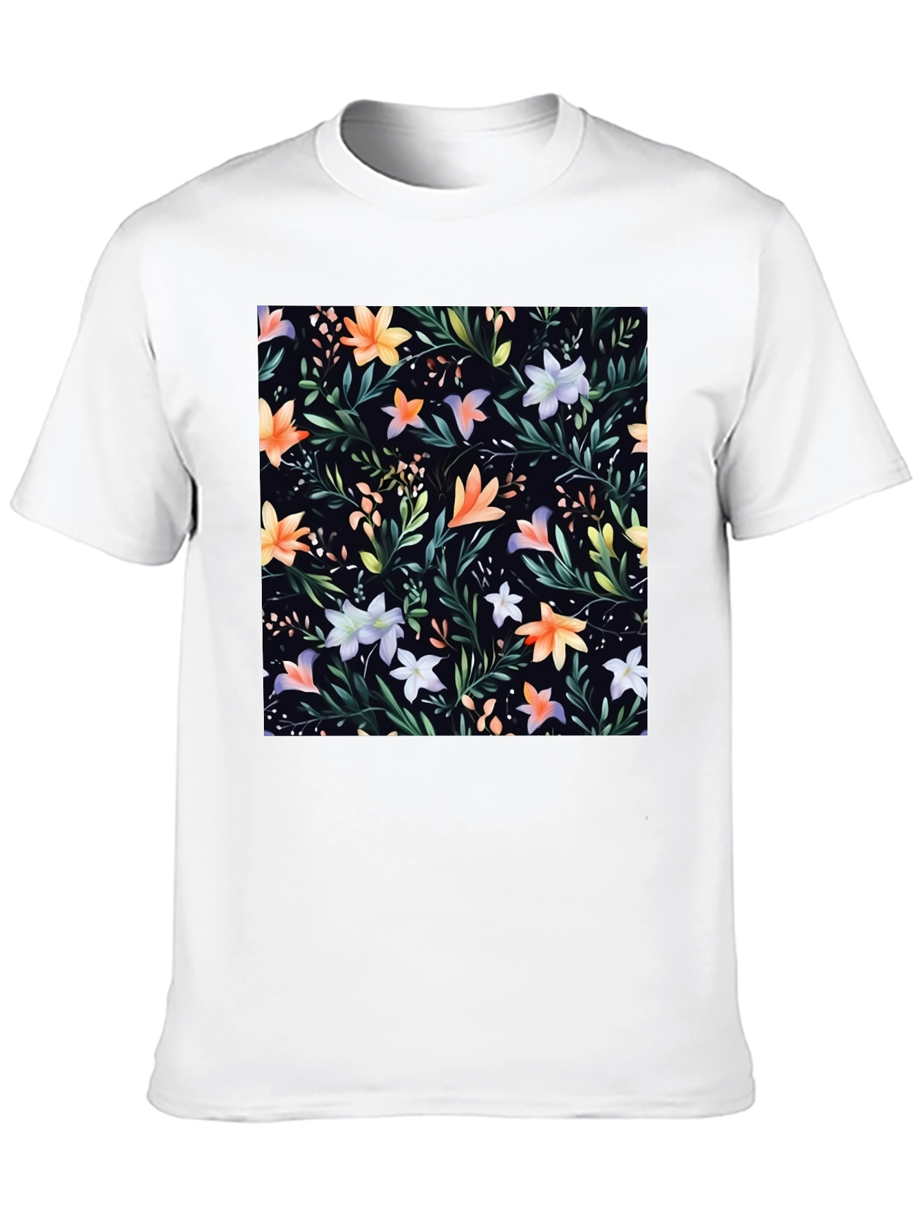 Black Floral Print Black Crew Neck T-Shirt view 10