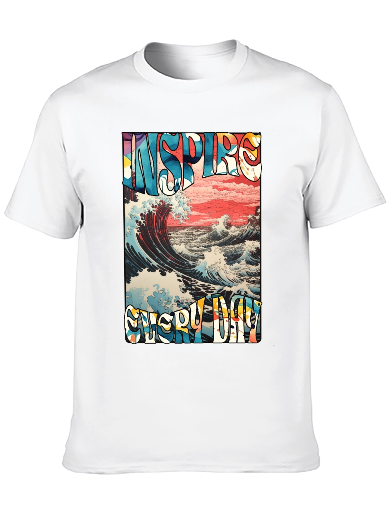 Black Inspire Every Day Graphic T-Shirt - Ocean Wave Design view 10