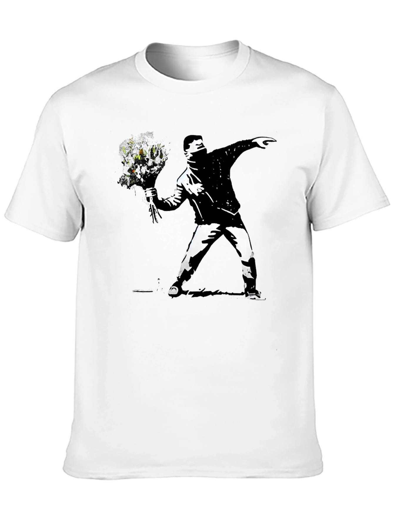 Black Banksy Flower Thrower Graphic Black T-Shirt view 10