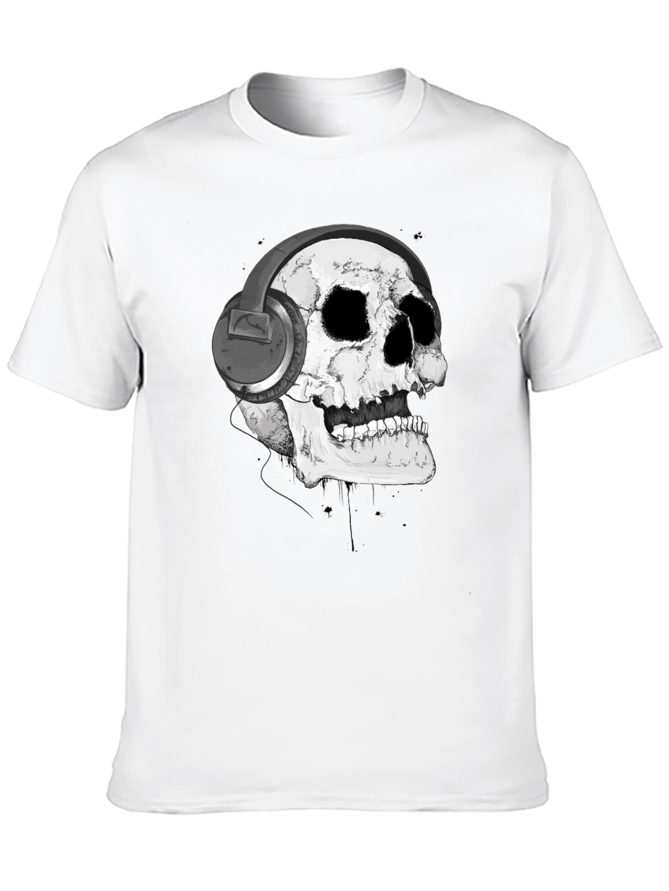 Black Skull with Headphones Graphic T-Shirt view 10