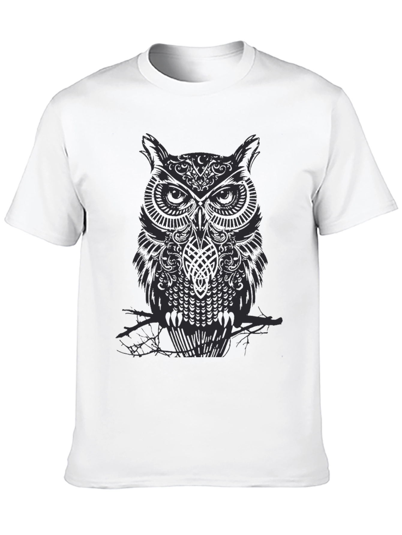 Black Men's Owl Graphic Print Black Crew Neck T-Shirt view 10