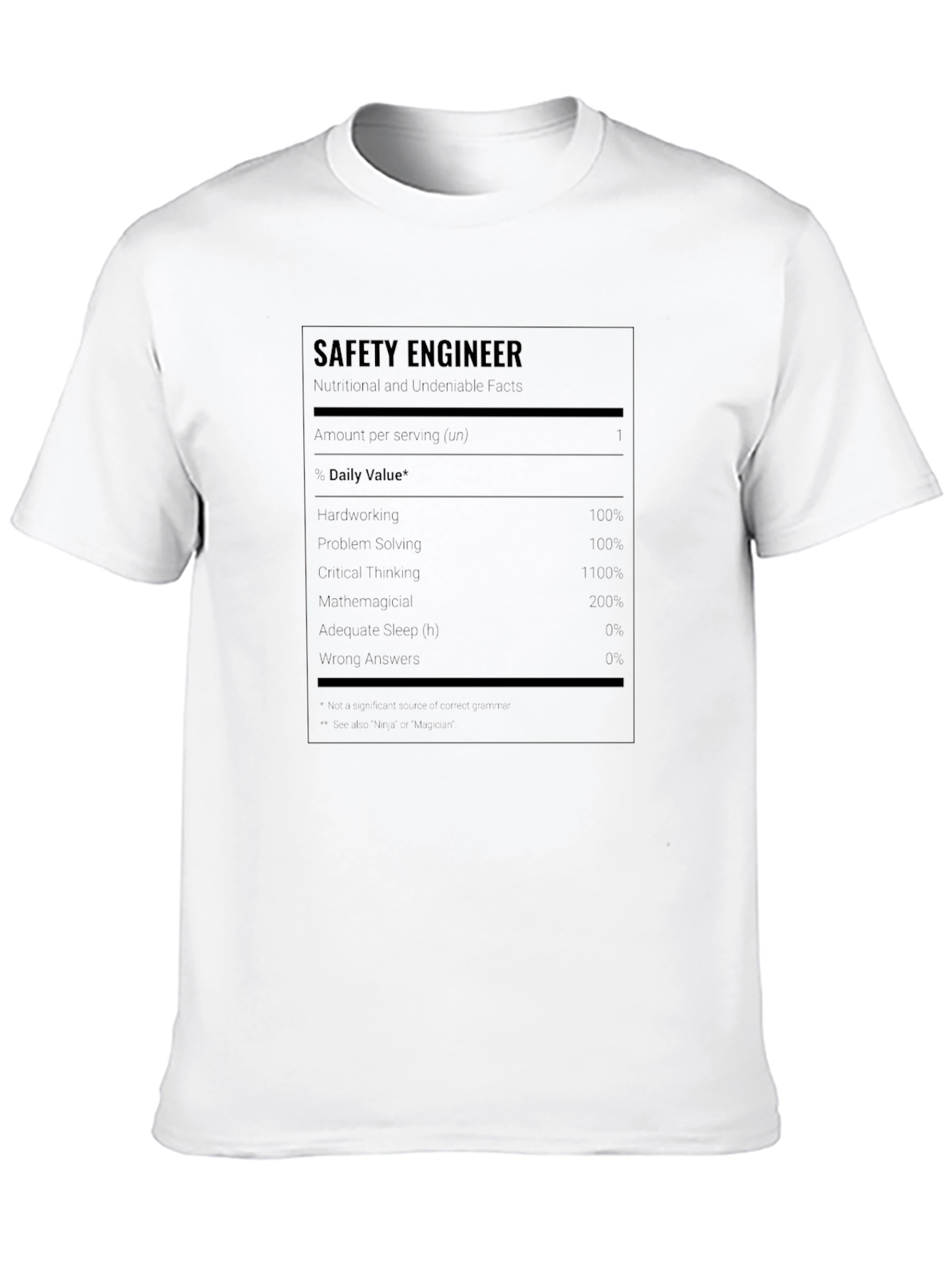 Black Safety Engineer Nutritional Facts T-Shirt view 10