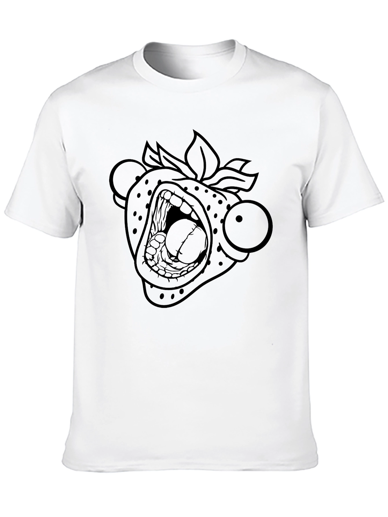 Black Screaming Strawberry Graphic Tee - Black Cotton T-Shirt view 10