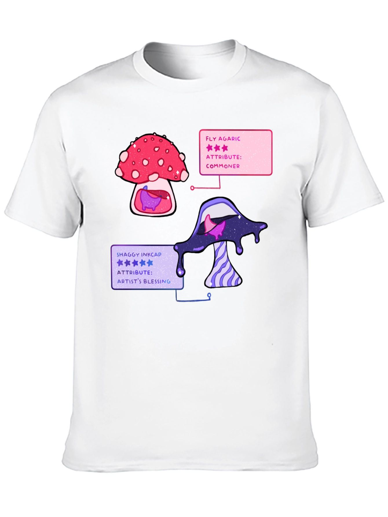 Black Mushroom T-Shirt - Fly Agaric & Shaggy Inkcap Design view 10