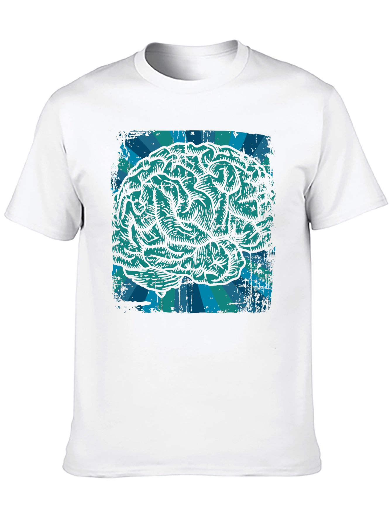 Black Brain Graphic T-Shirt - Teal Illustration on Black Cotton Tee view 10