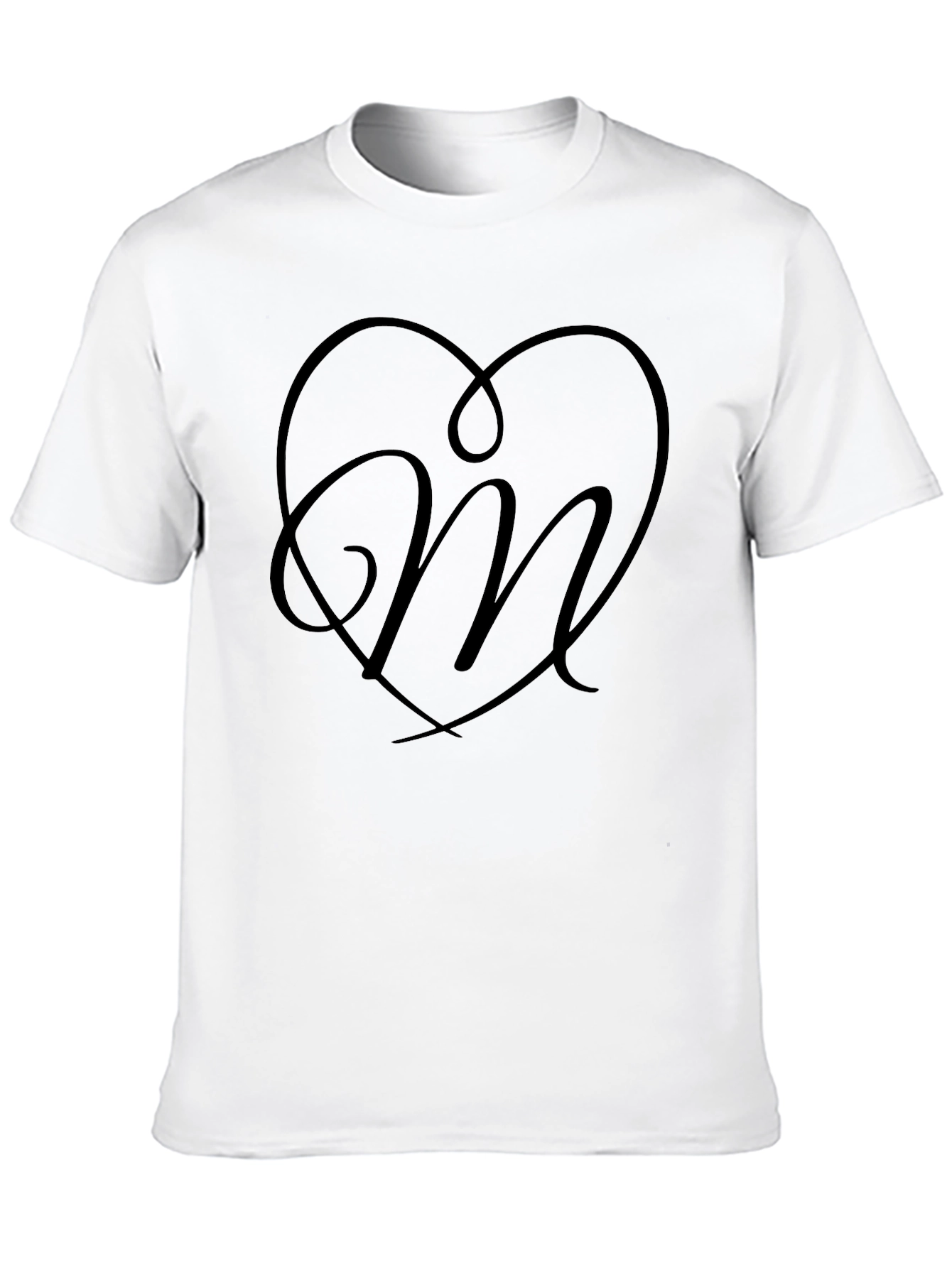 Heart Monogram Letter M Black T-Shirt - 10