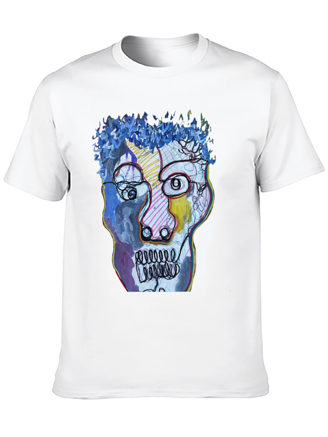 Black Abstract Art Face Graphic Tee - Black Cotton T-Shirt view 10