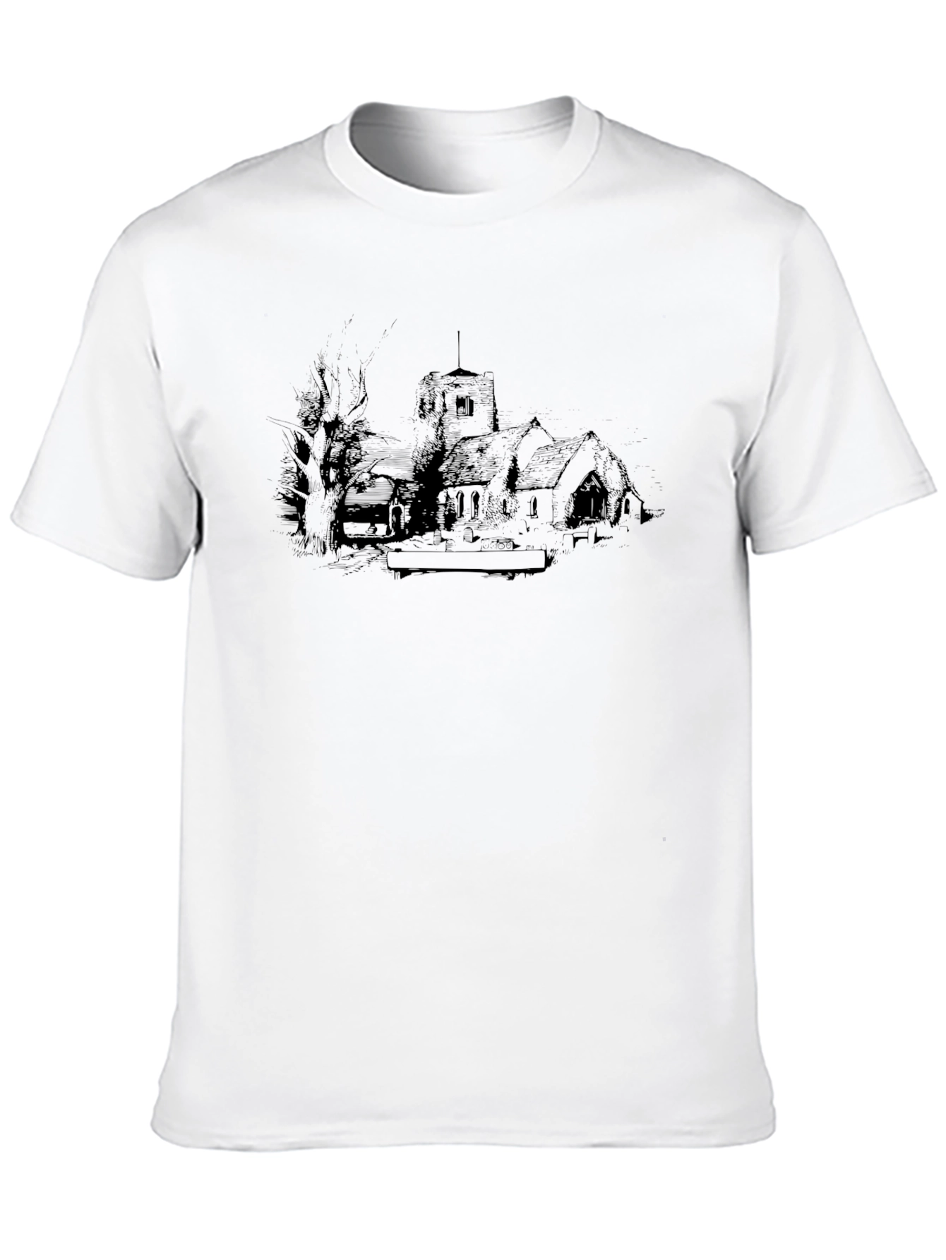 Black Vintage Church Sketch Graphic Tee - Black view 10