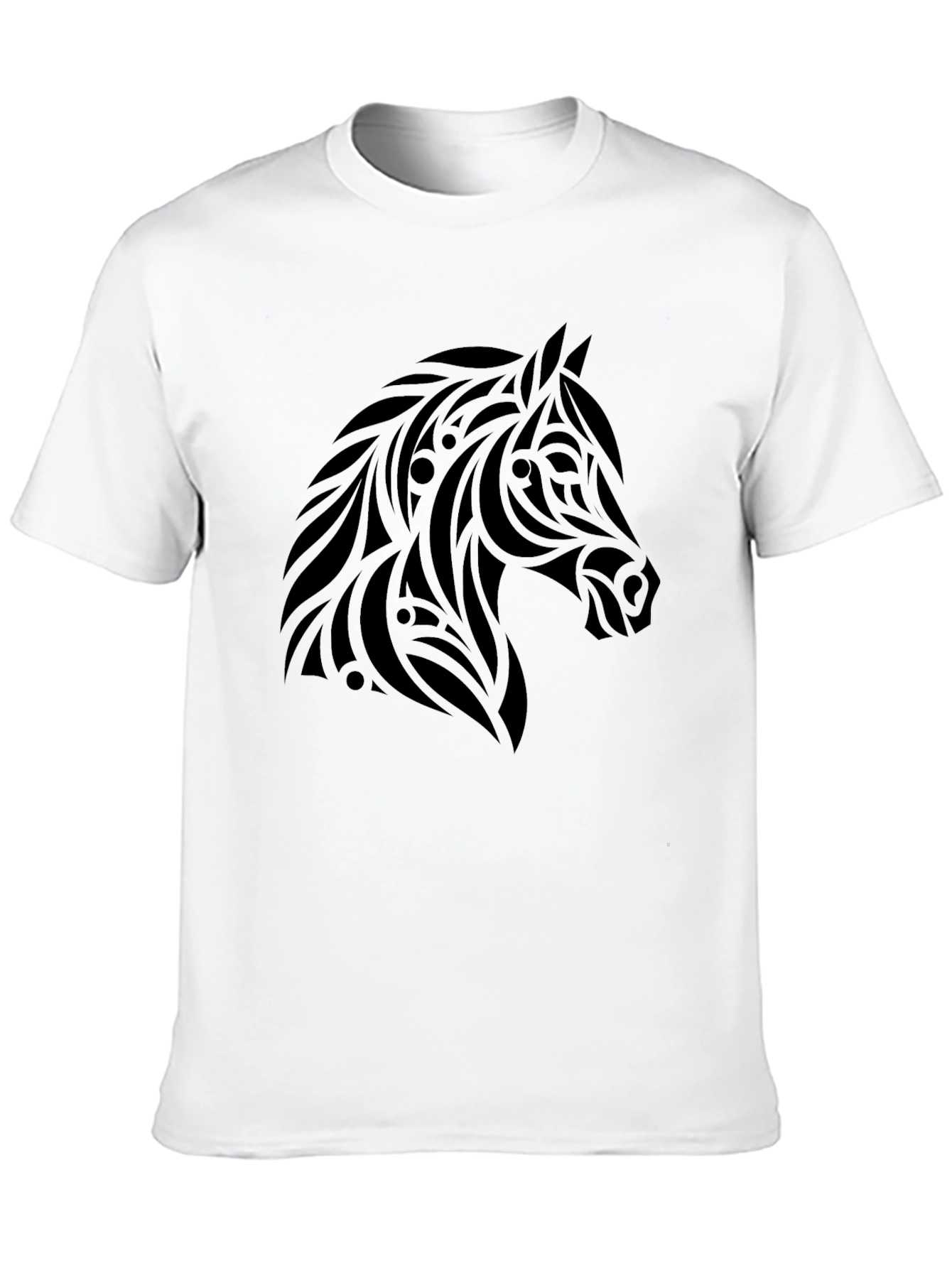 Black Tribal Horse Graphic Tee - Black Cotton Casual view 10