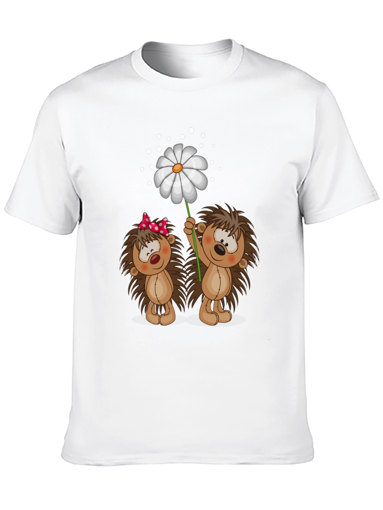 Black Cute Hedgehog & Daisy Graphic Black T-Shirt view 10