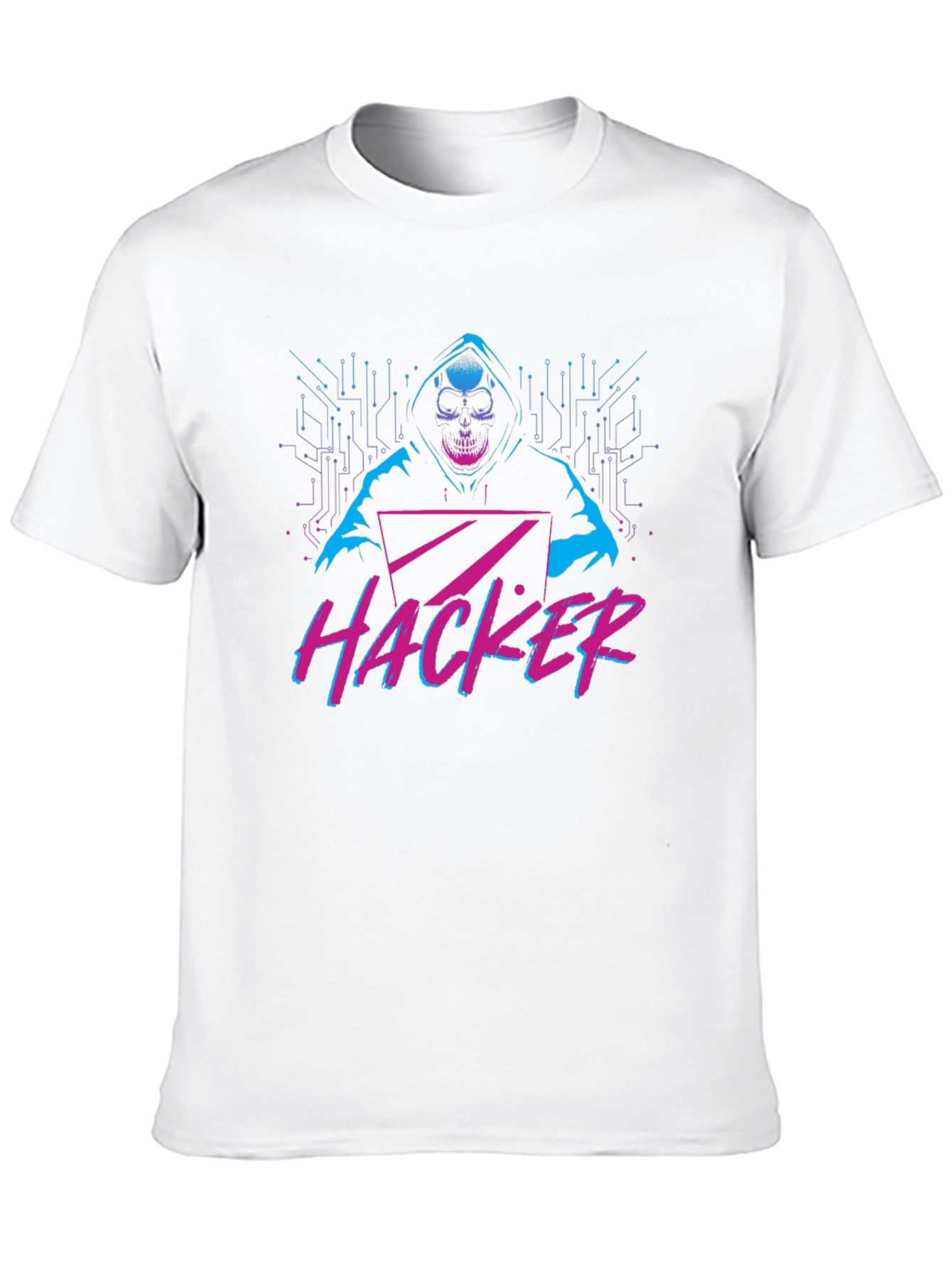 Black Hacker Graphic T-Shirt - Skull & Laptop Design view 10