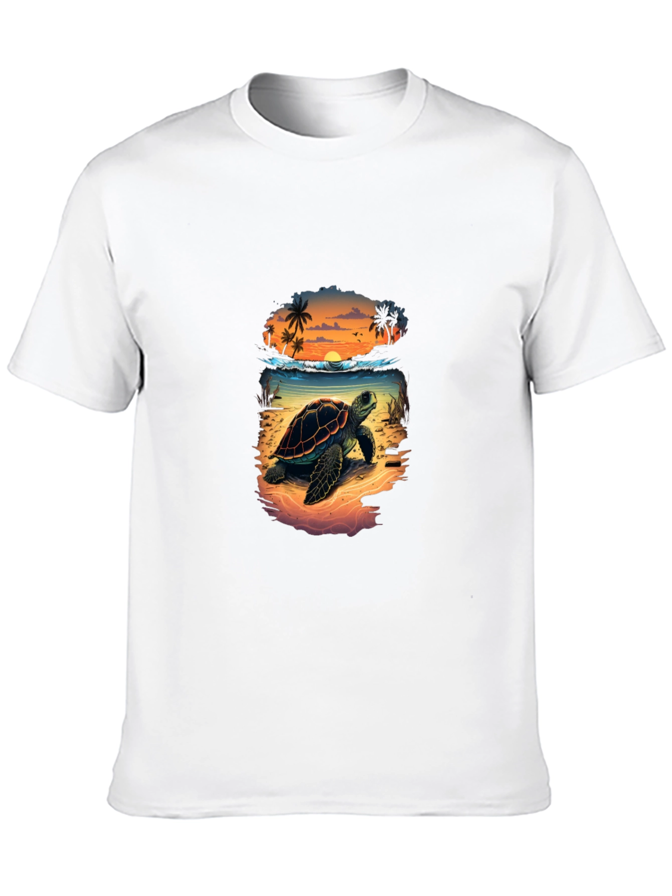Black Sea Turtle Beach Sunset Graphic T-Shirt view 10