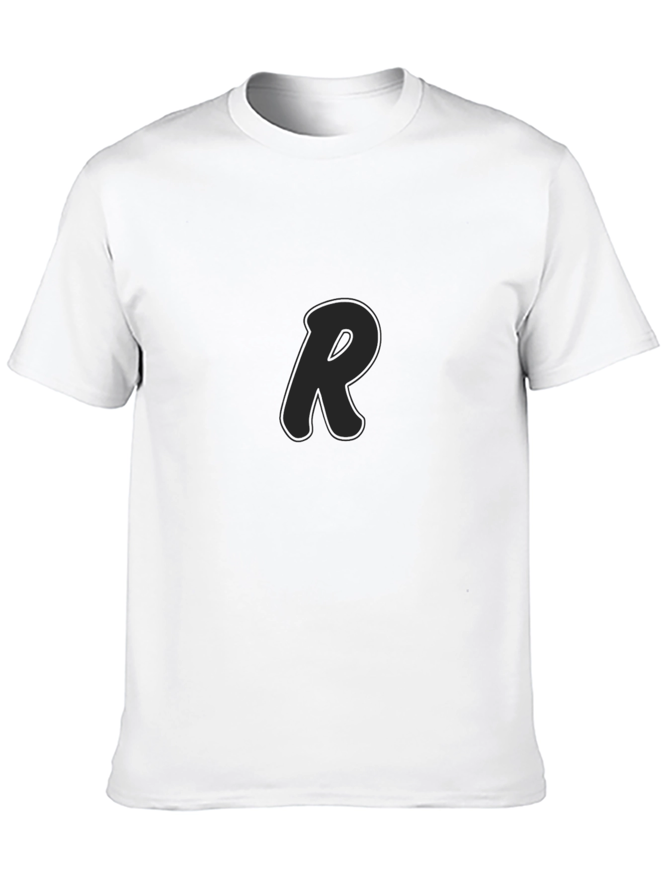Black Men's Black T-Shirt with Letter R Design view 10