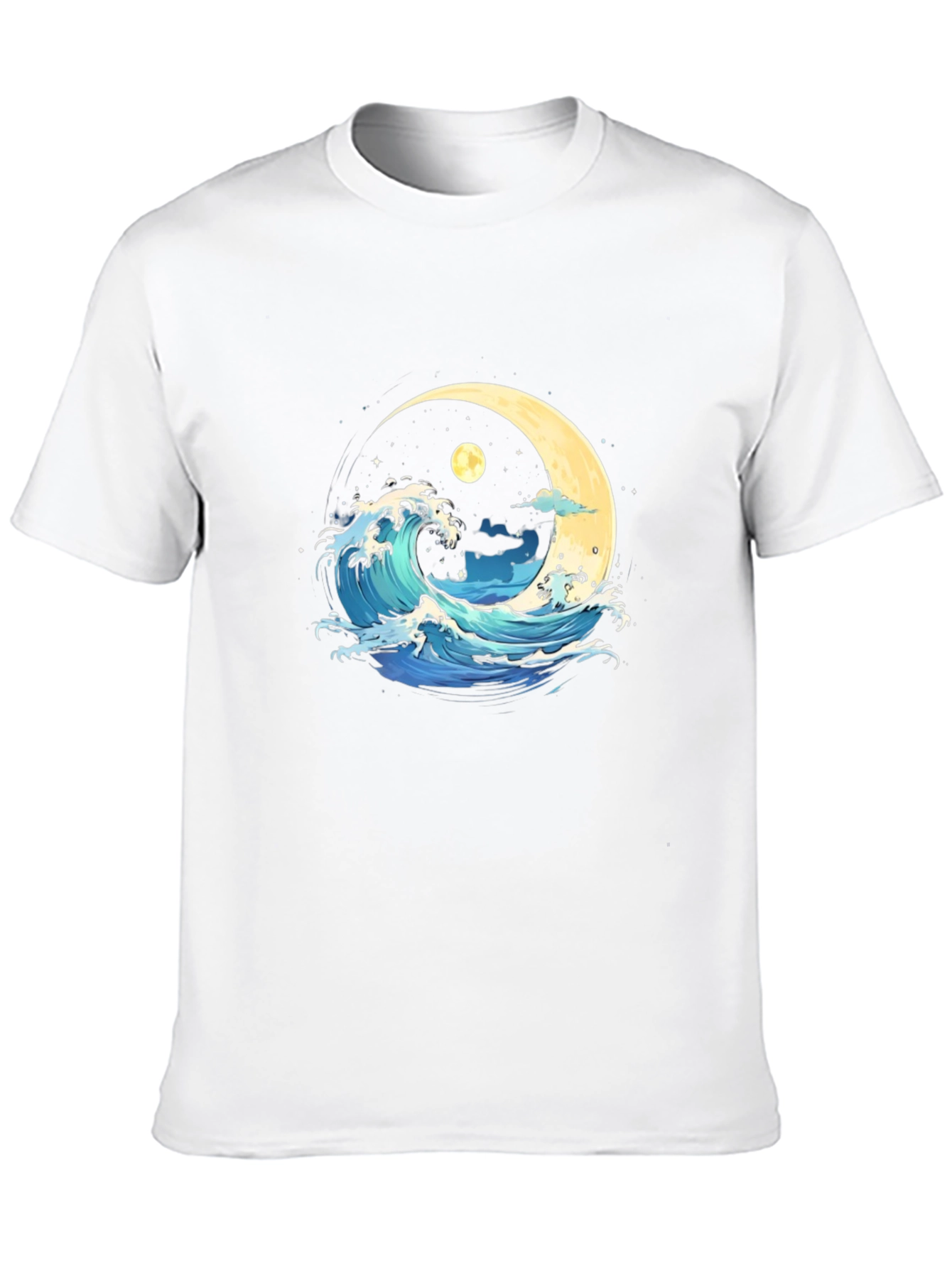 Black Ocean Wave Moon Graphic Black T-Shirt view 10