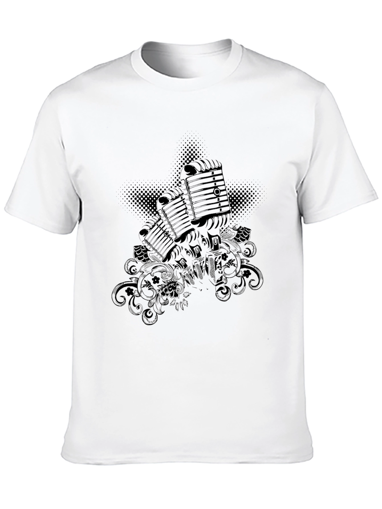 Black Vintage Microphone Graphic Black T-Shirt view 10
