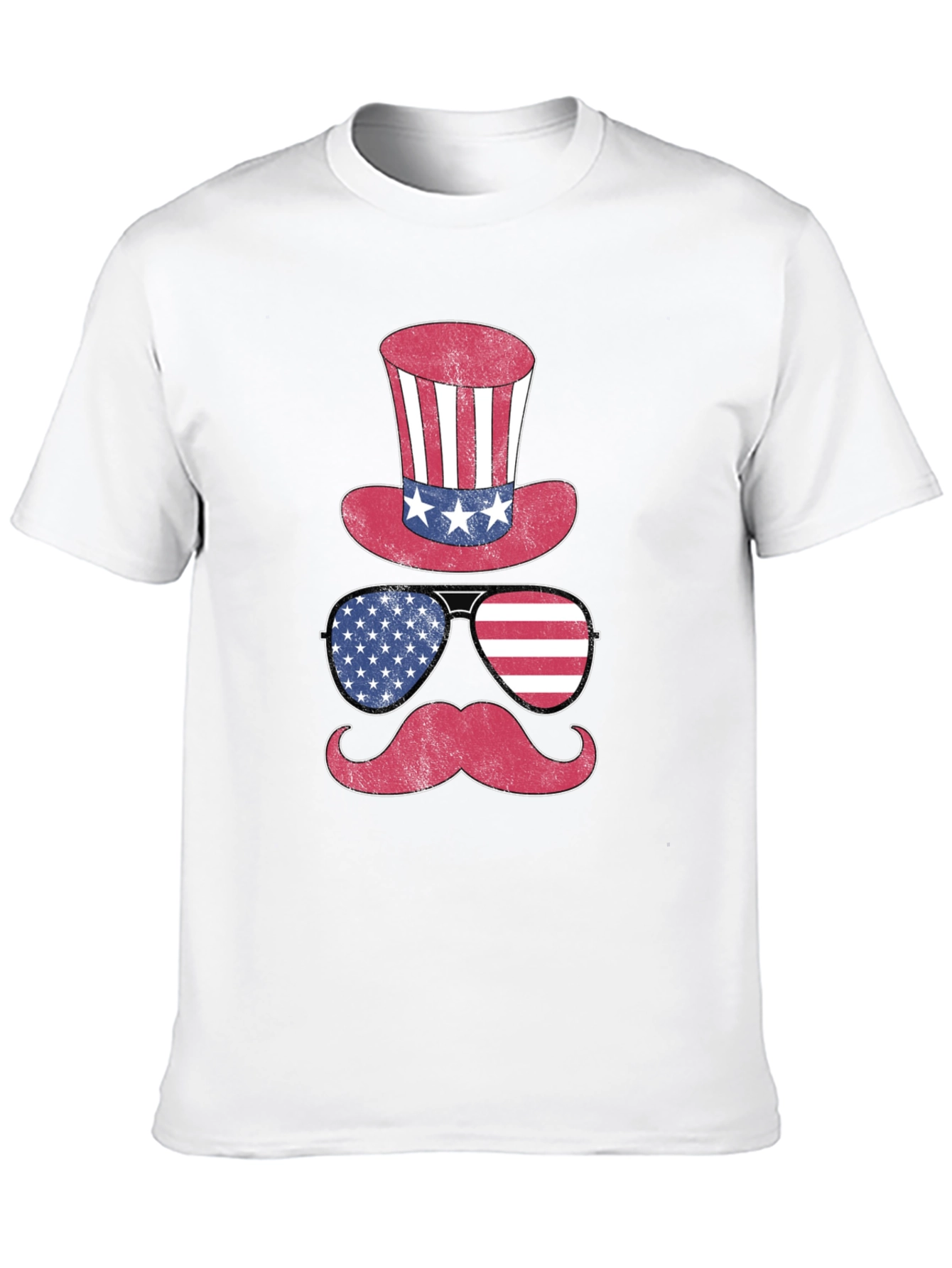 Black Patriotic Hat Glasses Mustache Men's T-Shirt view 10