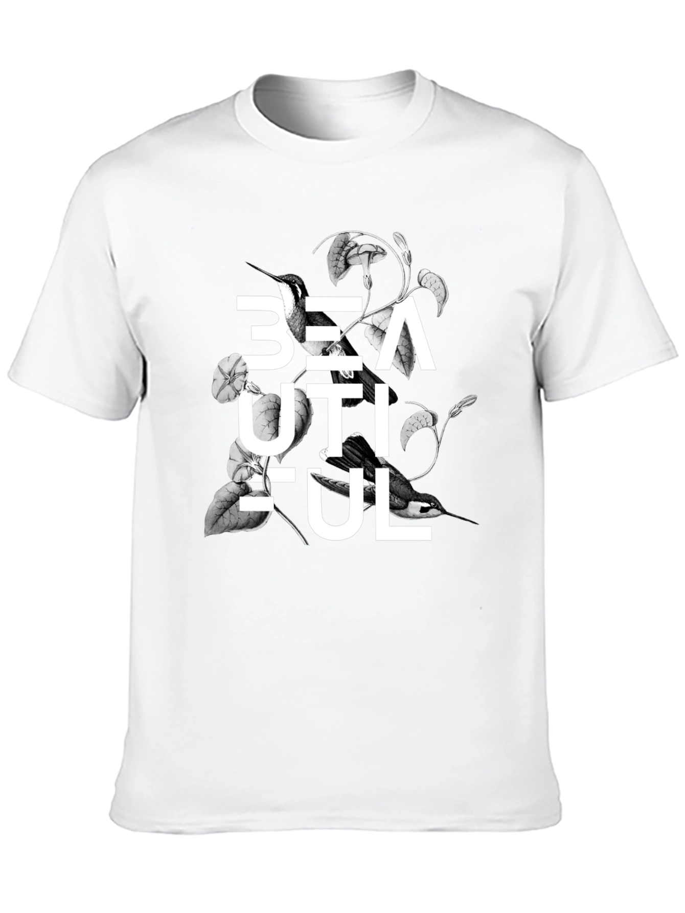 Black Beautiful Bird Floral Graphic Black T-Shirt view 10