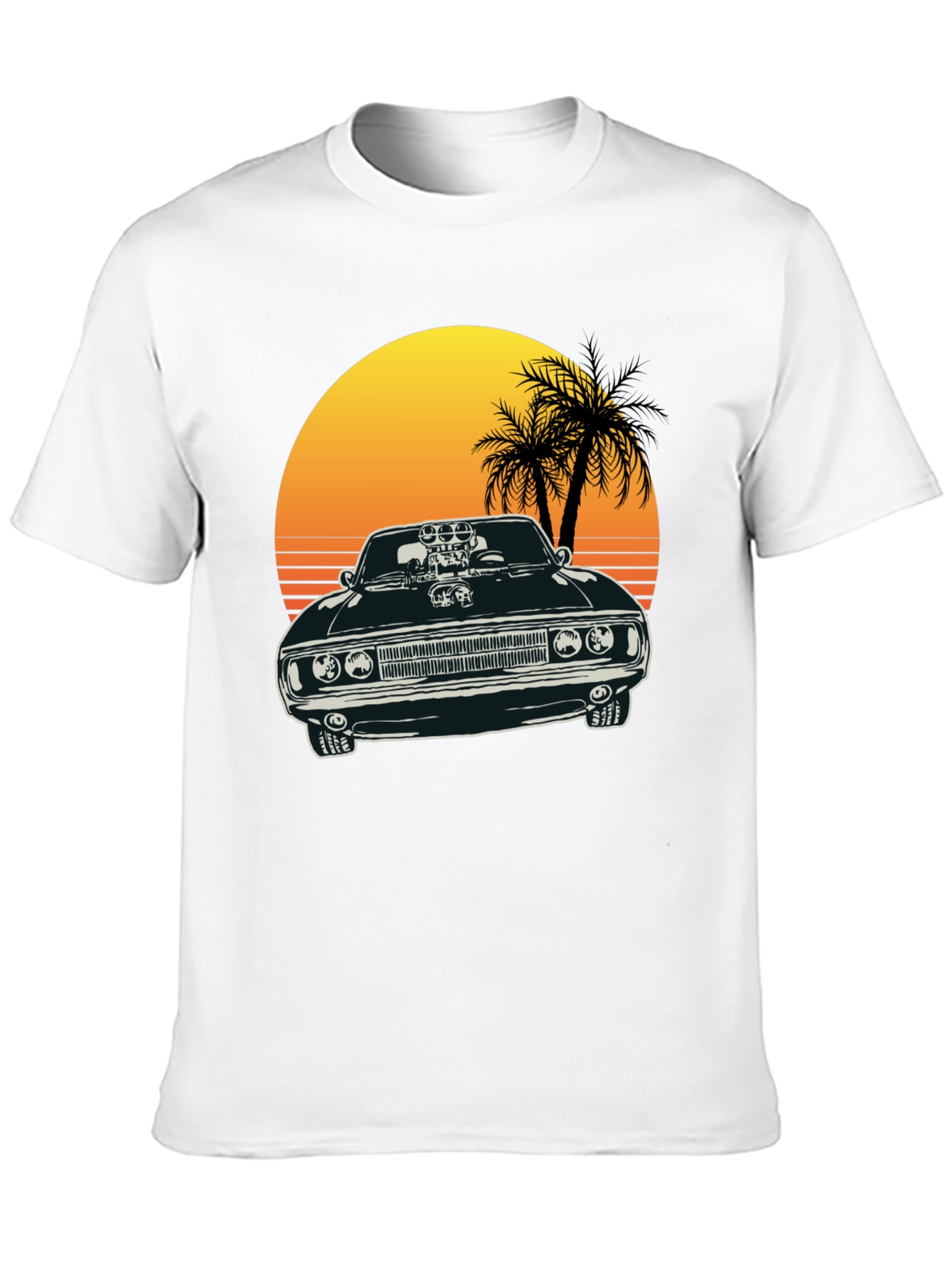 Black Muscle Car Sunset T-Shirt view 10