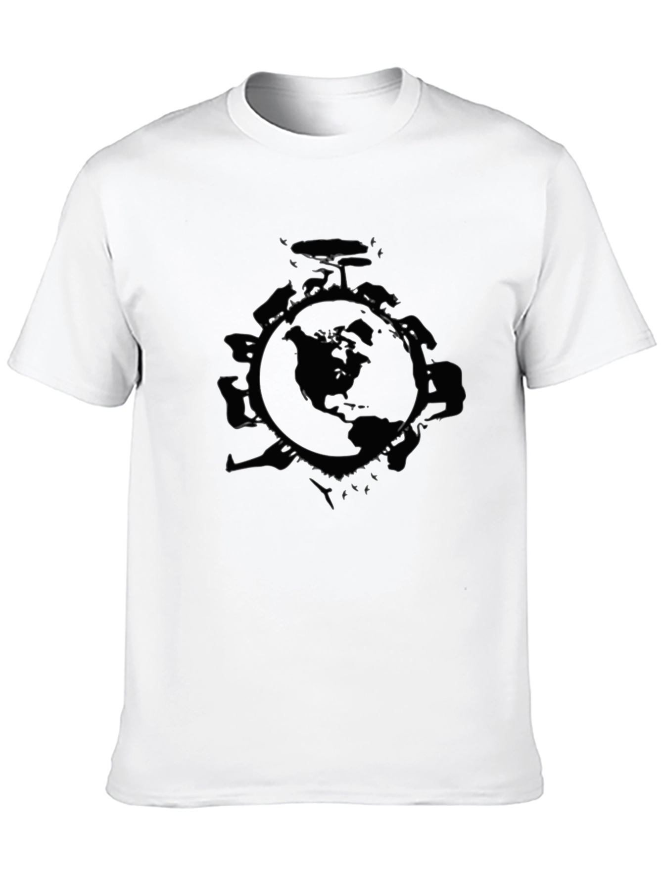 Black Globe Earth T-Shirt - Black Cotton Tee view 10