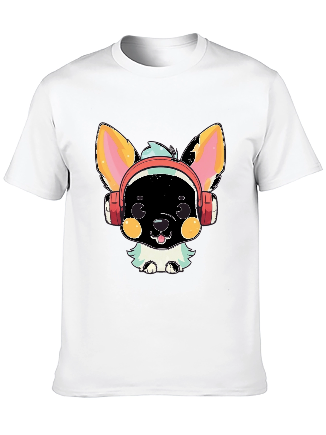 Black Cute Cartoon Animal with Headphones Graphic T-Shirt view 10