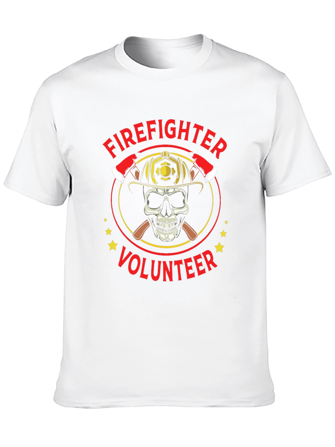 Black Firefighter Volunteer Skull Graphic Tee - Black Cotton Shirt view 10