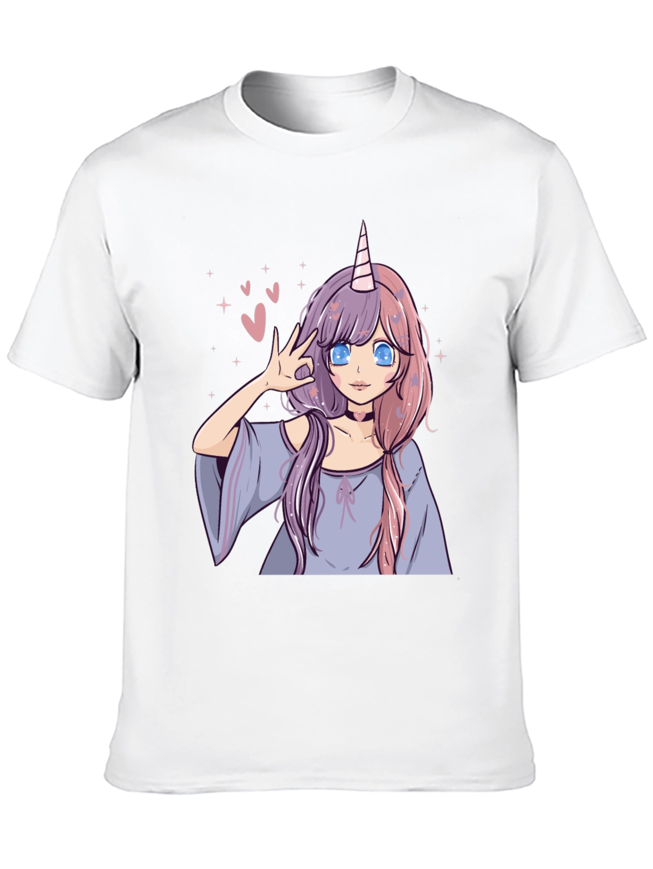 Black Anime Unicorn Girl Graphic Tee - Black Casual T-Shirt view 10