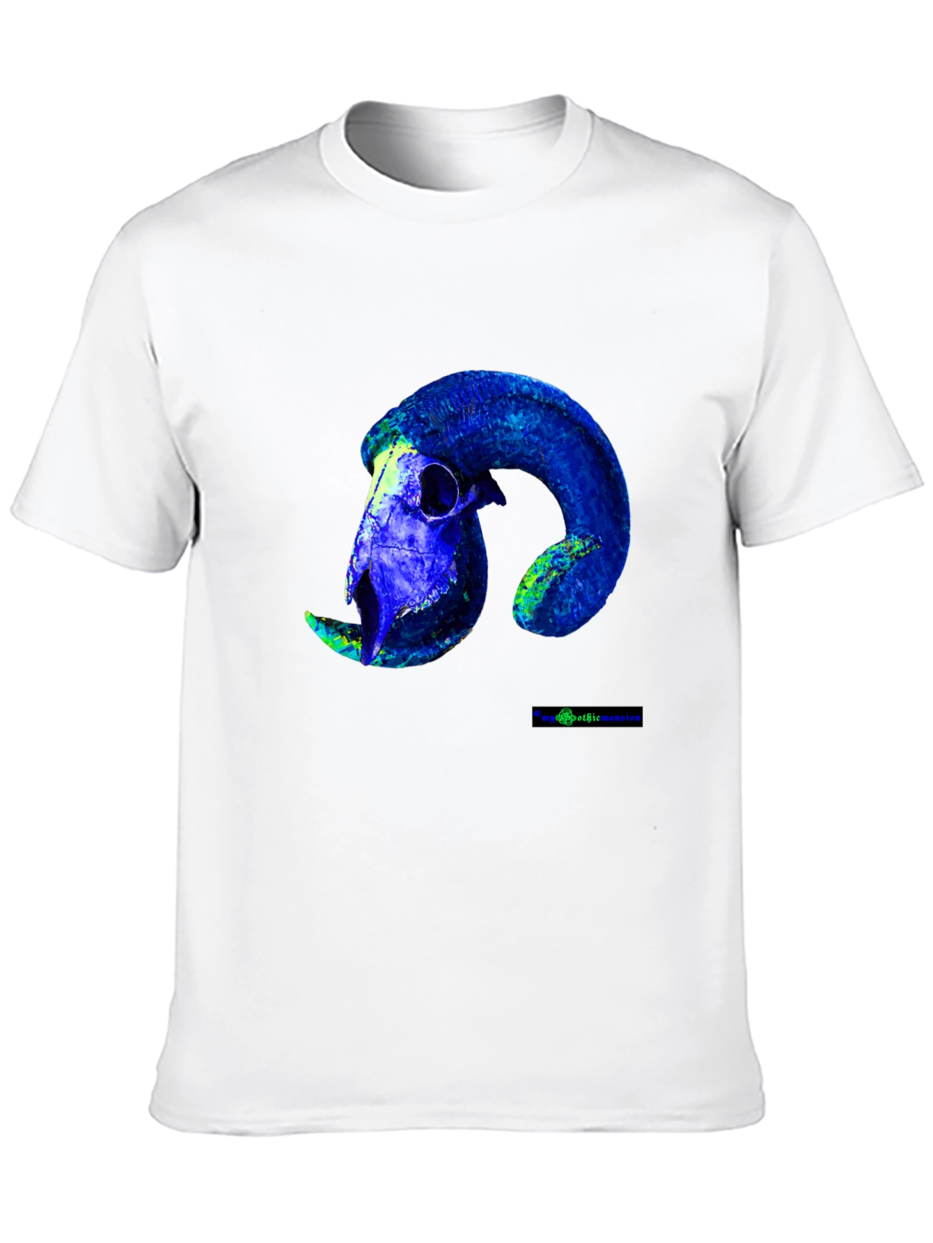 Black Ram Skull Graphic Tee - Bold Blue Design view 10