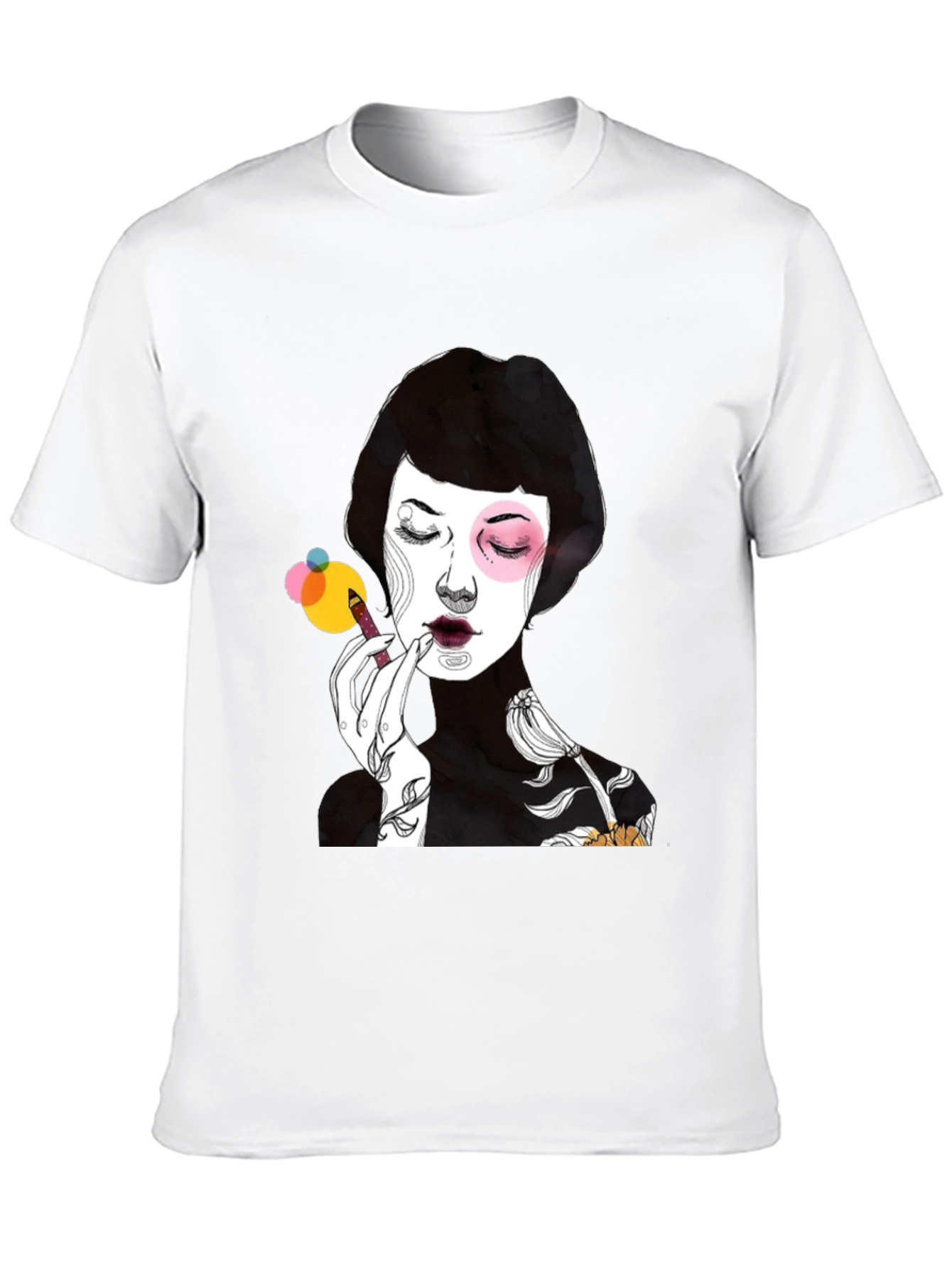 Black Graphic Print Black T-Shirt - Woman Applying Makeup view 10