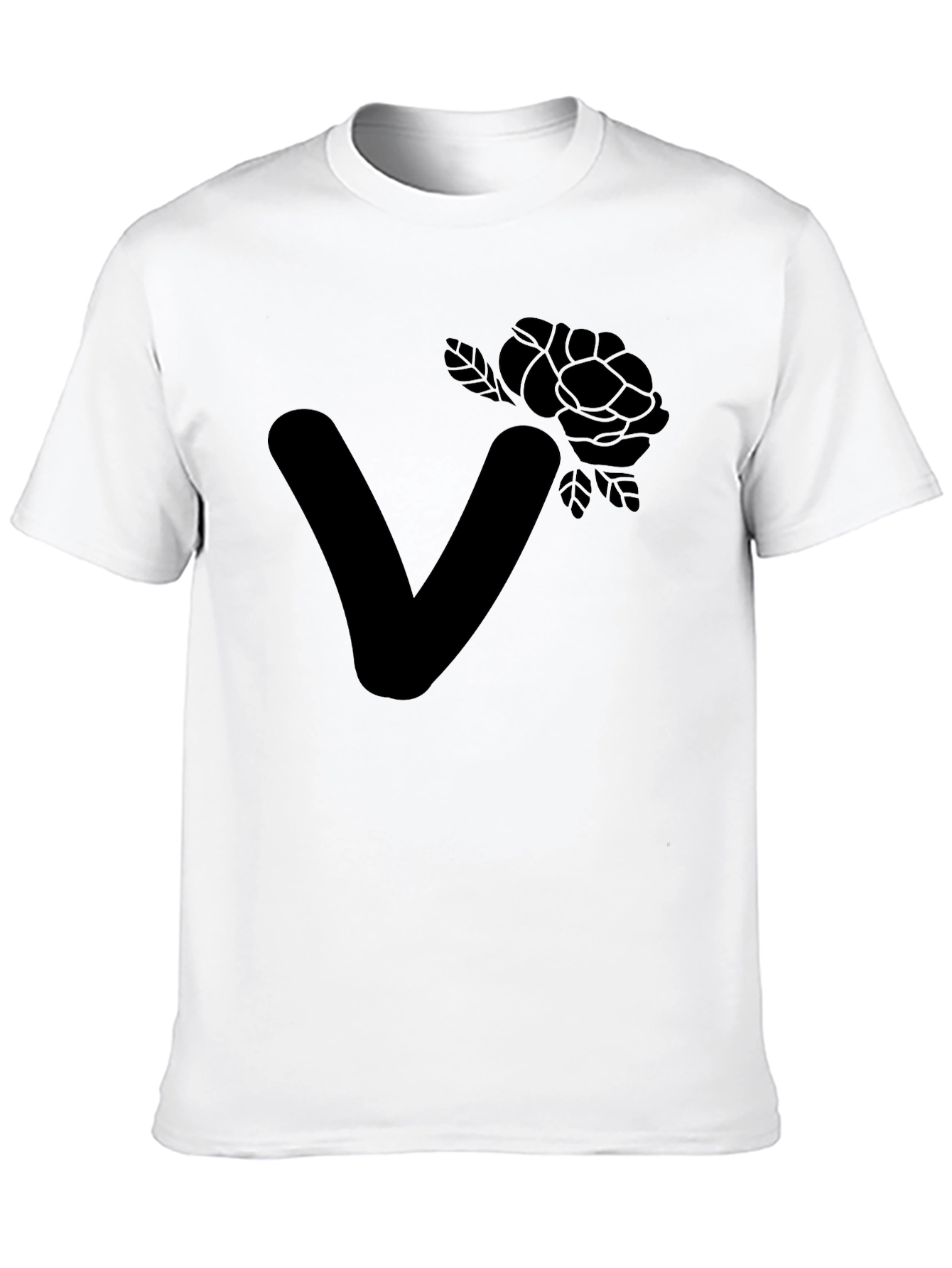 Black Stylish Black T-Shirt with Floral Letter V Design view 10
