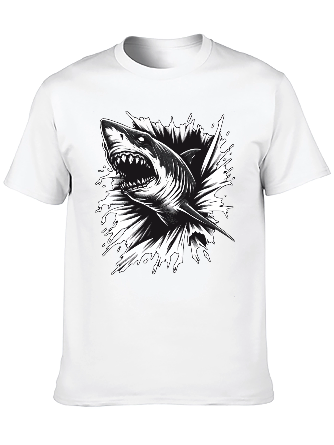 Black Men's Black Shark Graphic Tee - Bold & Edgy! view 10